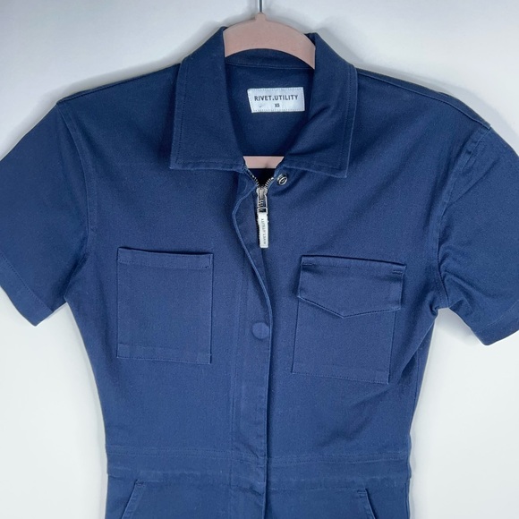Rivet Utility Navy Jumpsuit The Worker Short Sleeve Classic Chic Neutral Size XS - Picture 5 of 14